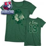 Женская футболка Чикаго Блэкхокс / Jonathan Toews Women's St. Patrick's Day Green O'Shamrock Field Chicago Blackhawks Name and Number Cap Sleeve T-Shirt