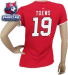Женская футболка Чикаго Блэкхокс / Jonathan Toews Women's Red Her Replica Chicago Blackhawks Name and Number T-Shirt