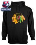 Кофта Чикаго Блэкхокс / Chicago Blackhawks Black Old Time Hockey Big Logo Hooded Fleece Sweatshirt