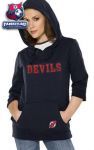 Женская толстовка Нью-Джерси Девилз / New Jersey Devils Women's (Navy) Laser Cut 3/4 Sleeve Pullover Hoodie - by Alyssa Milano