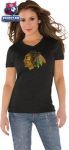 Женская футболка Чикаго Блэкхокс / Chicago Blackhawks Black Women's Primary Logo Tri Blend V Neck T-Shirt- by Alyssa Milano