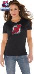 Женская футболка Нью-Джерси Девилз / New Jersey Devils Black Women's Primary Logo Tri Blend V Neck T-Shirt- by Alyssa Milano