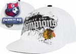 Кепка Чикаго Блэкхокс / Chicago Blackhawks 2010 Stanley Cup Champions White Flat Brim Flex Hat