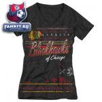 Женская футболка Чикаго Блэкхокс / Chicago Blackhawks Women's Black Fair Isle Girl Tri-Blend V-Neck T-Shirt